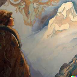 someone gazing at Mount Everest, painting by Alphonse Mucha generated by DALL·E 2